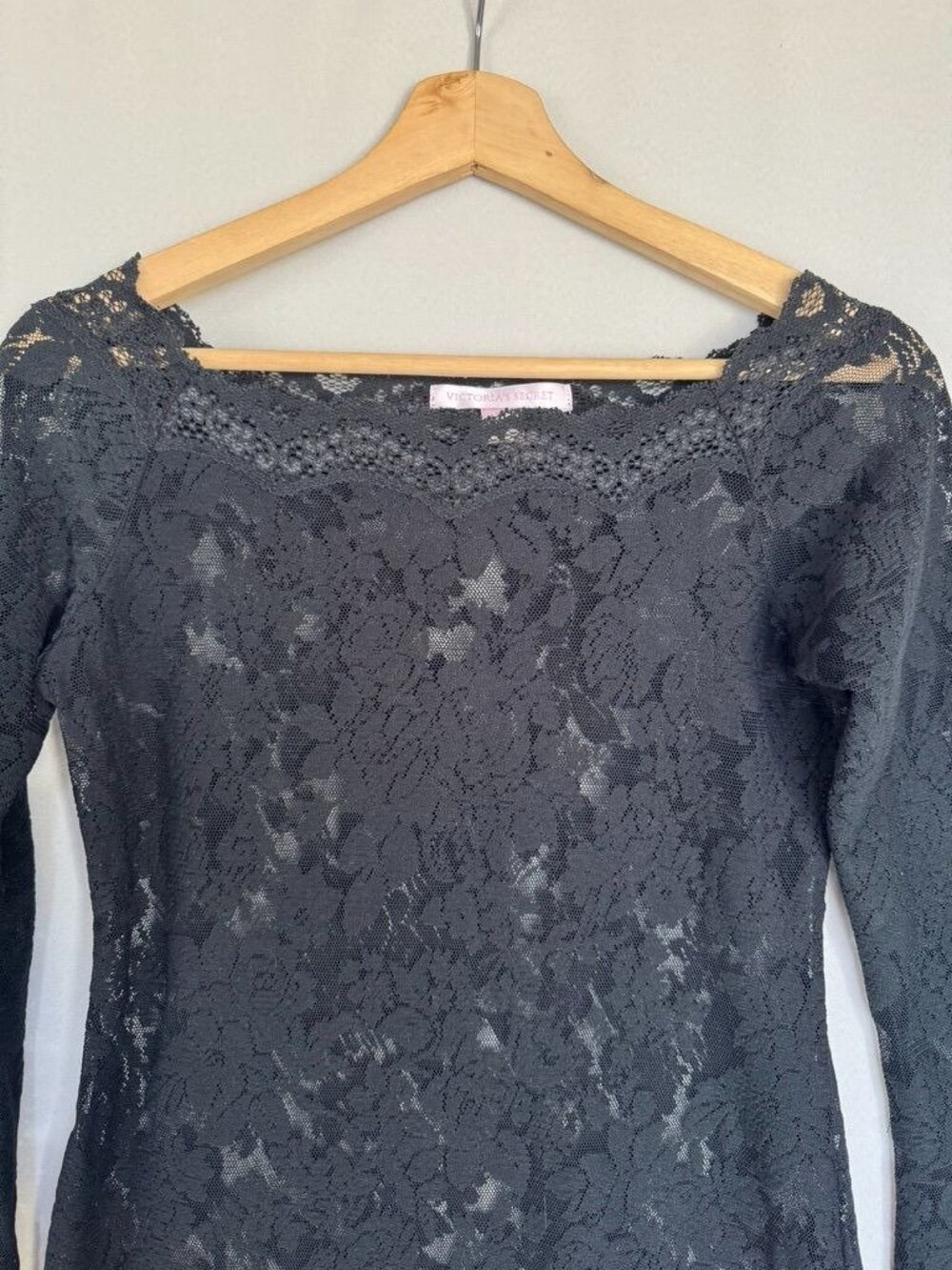 90s Vintage Victoria's Secret Lace Off Shoulder Bell Sleeve Mini Dress Large - Picture 5 of 10